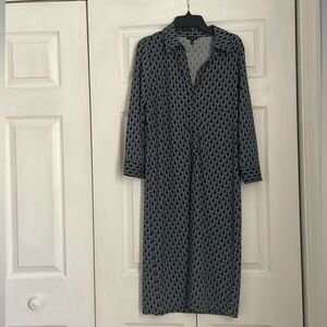 Talbots Navy and white medium petite dress with tied waist